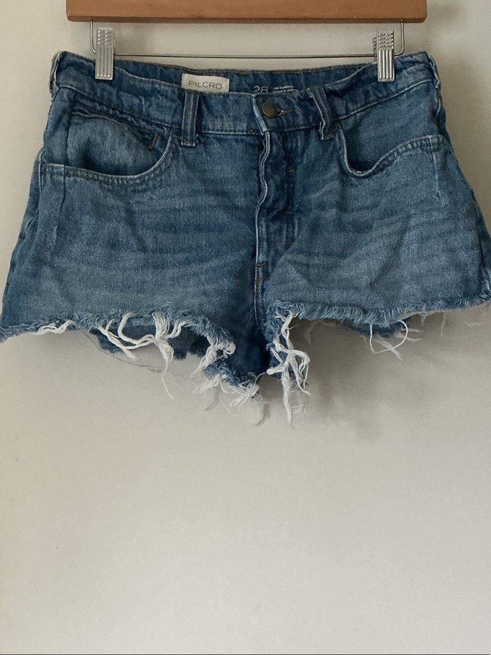 Pilcro Frayed Hem Denim Shorts - Medium Blue